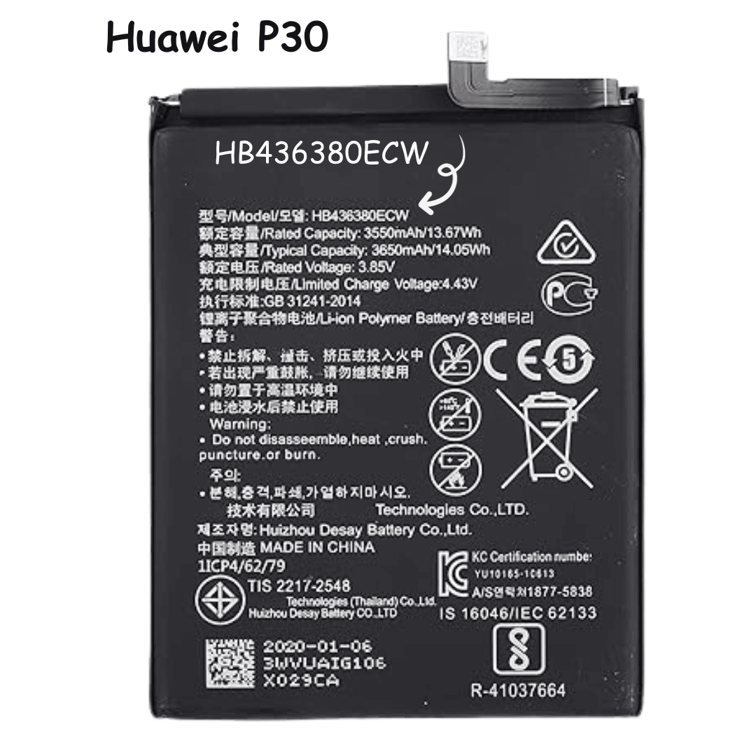 Replacement Battery HB436380ECW Compatible With Huawei P30 ELE-AL00 ELE-AL10 (3650mah) - Best Cell Phone Parts Distributor in Canada, Parts Source Replacement Battery HB436380ECW Compatible With Huawei P30 ELE-AL00 ELE-AL10 (3650mah) - Best Cell Phone Parts Distributor in Canada, Parts Source